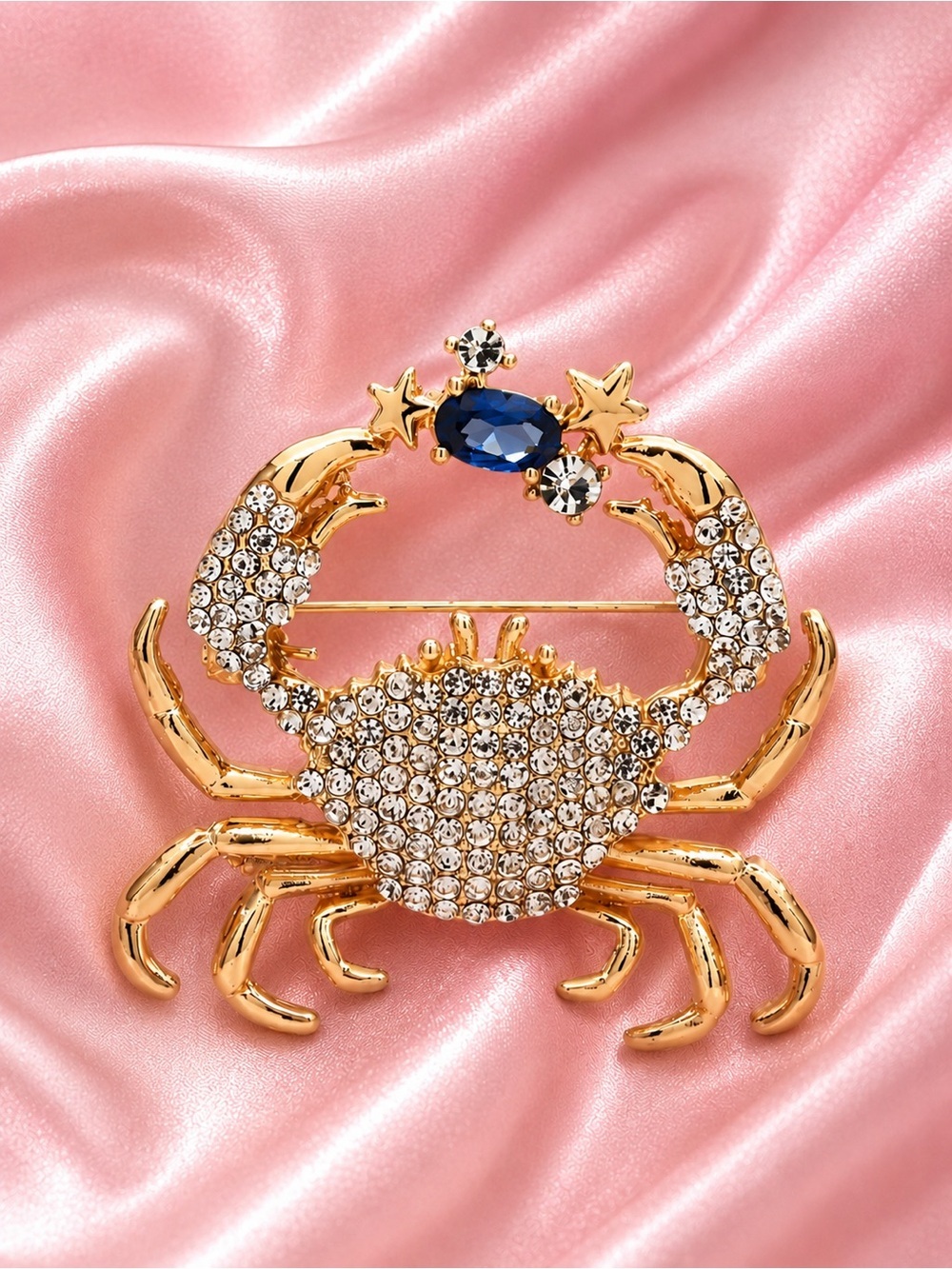 Coastal Crab Gold Sapphire Brooch